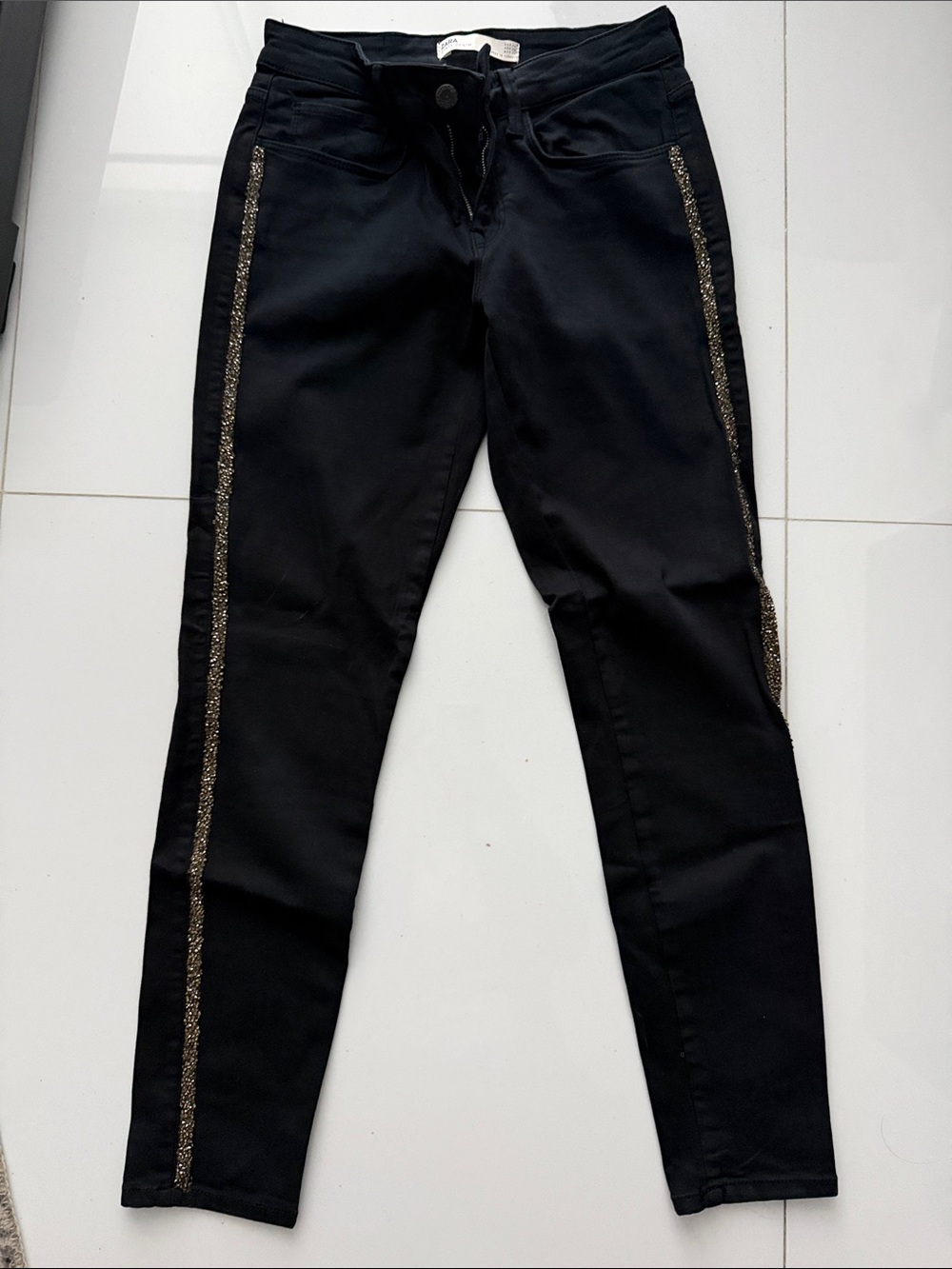 Zara Black Skinny Jeans with Gold Side Trim